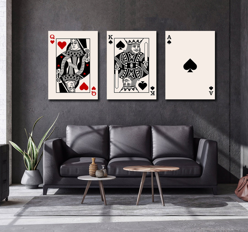 Modern Abstract Canvas Wall Art Print Poster | Home Decor | Stretched 3 Panels - Playing Card