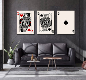 Modern Abstract Canvas Wall Art Print Poster | Home Decor | Stretched 3 Panels - Playing Card