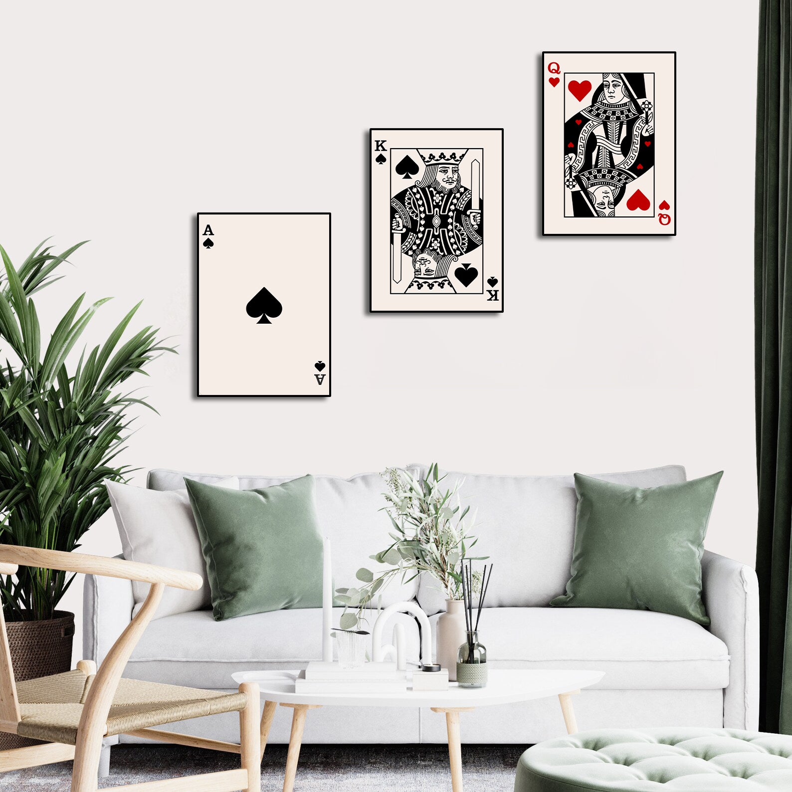 Modern Abstract Canvas Wall Art Print Poster | Home Decor | Stretched 3 Panels - Playing Card