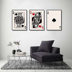 Modern Abstract Canvas Wall Art Print Poster | Home Decor | Stretched 3 Panels - Playing Card
