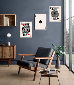 Modern Abstract Canvas Wall Art Print Poster | Home Decor | Stretched 3 Panels - Playing Card
