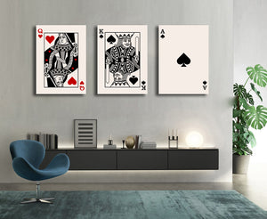 Modern Abstract Canvas Wall Art Print Poster | Home Decor | Stretched 3 Panels - Playing Card