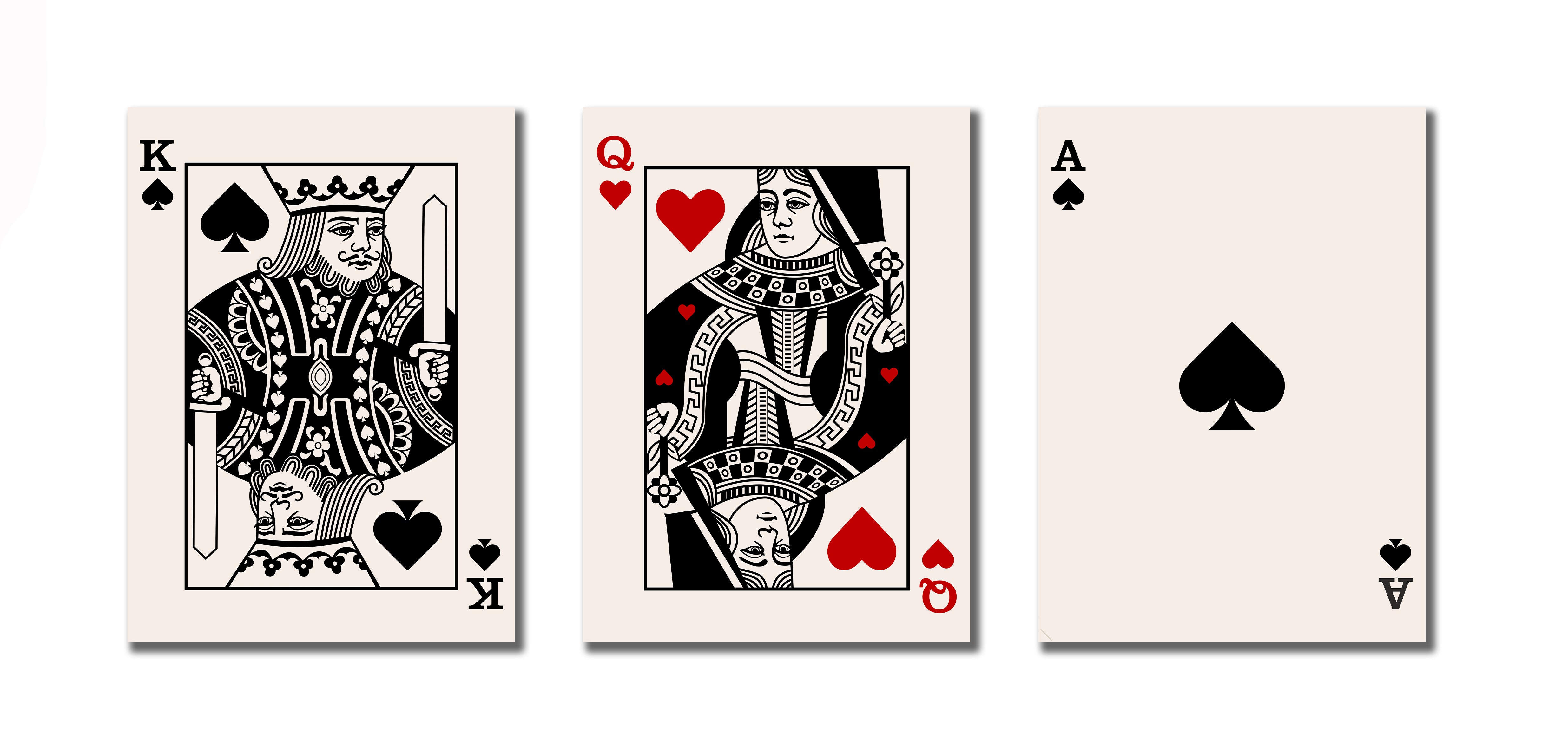 Modern Abstract Canvas Wall Art Print Poster | Home Decor | Stretched 3 Panels - Playing Card