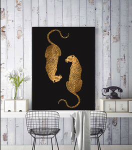 Modern Animal Canvas Wall Art Print Poster | Home Decor | Stretched 1 Panel - Leopards