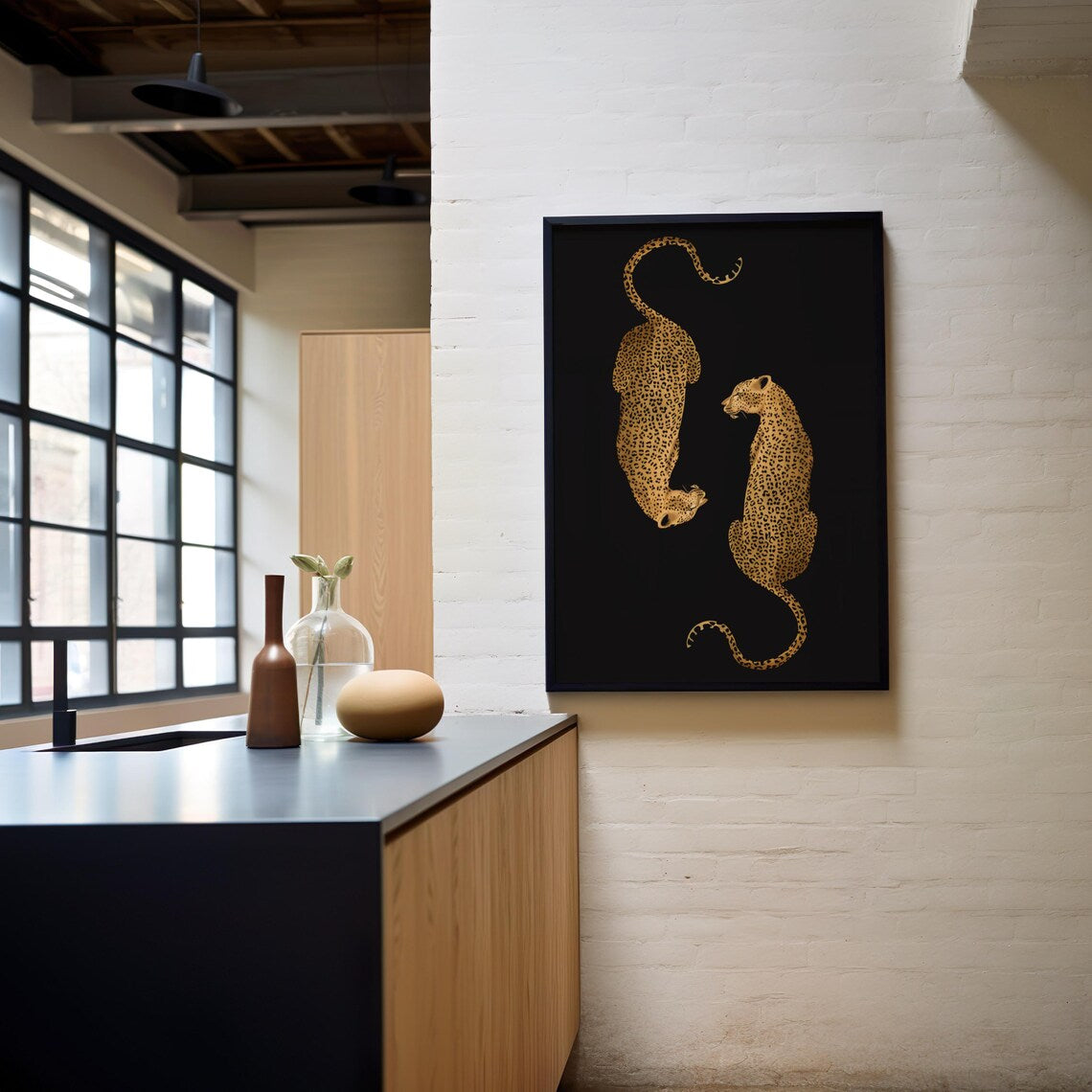 Modern Animal Canvas Wall Art Print Poster | Home Decor | Stretched 1 Panel - Leopards