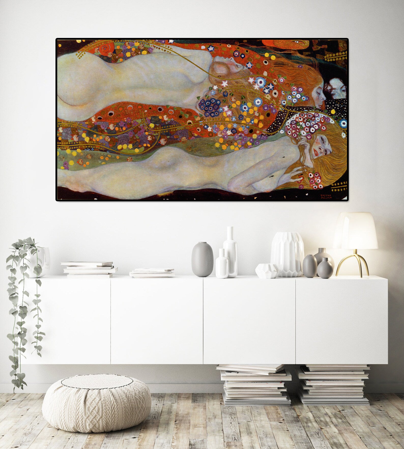 Canvas Wall Art, Classic Fine Art Stretched 1 Panel - Water Serpents II by Gustav Klimt