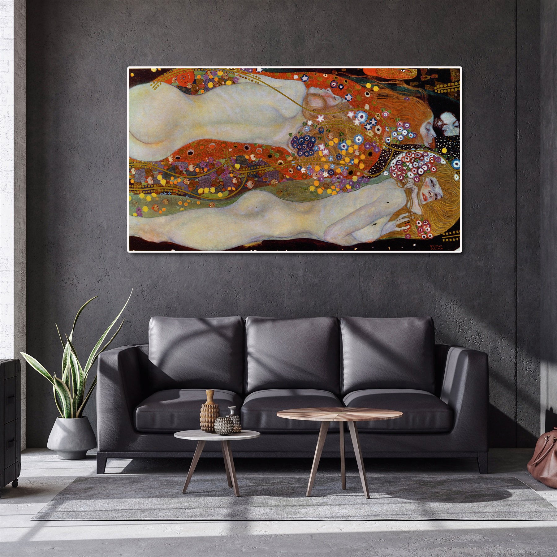 Canvas Wall Art, Classic Fine Art Stretched 1 Panel - Water Serpents II by Gustav Klimt