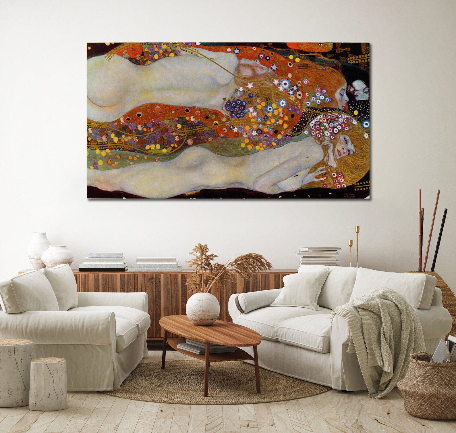Canvas Wall Art, Classic Fine Art Stretched 1 Panel - Water Serpents II by Gustav Klimt