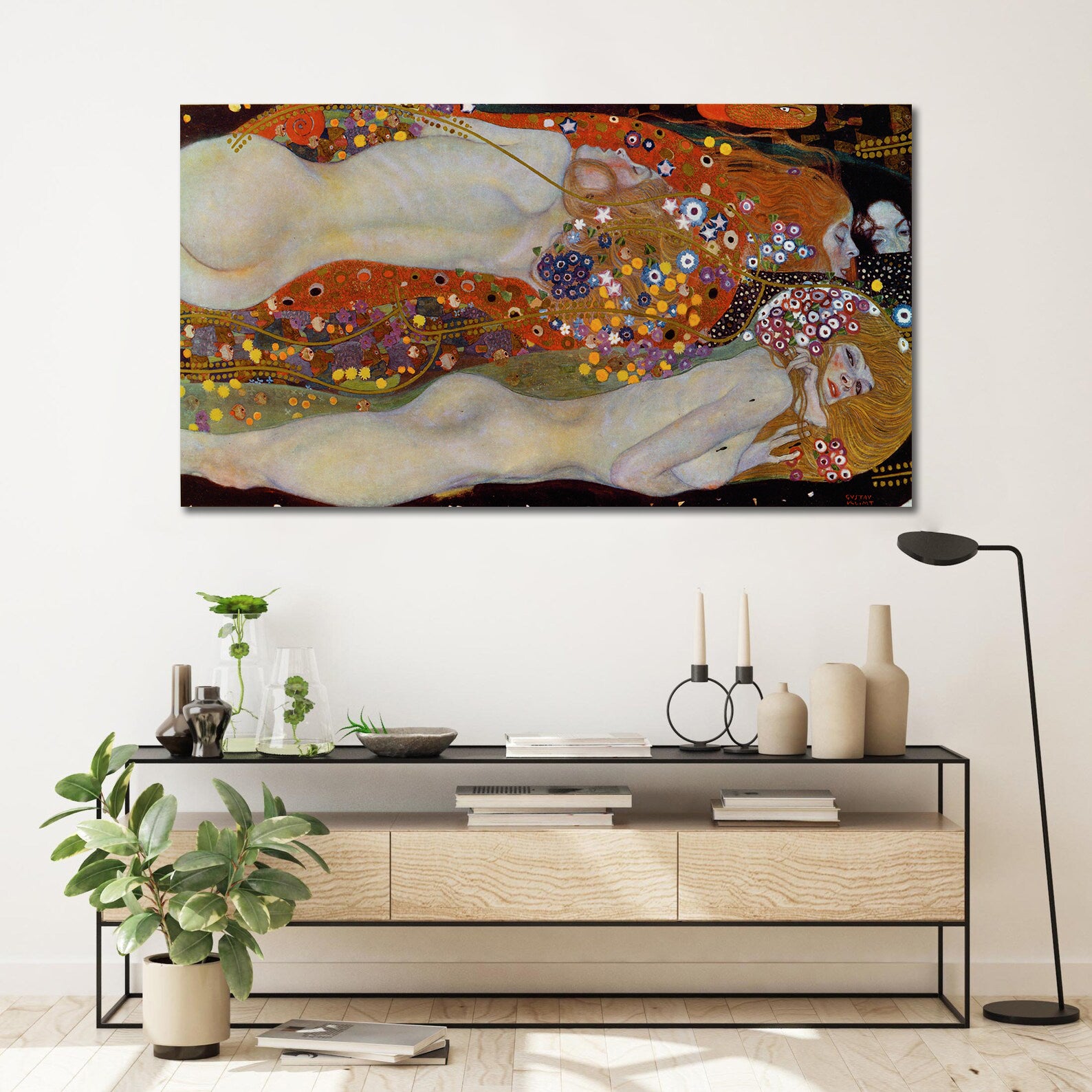 Canvas Wall Art, Classic Fine Art Stretched 1 Panel - Water Serpents II by Gustav Klimt
