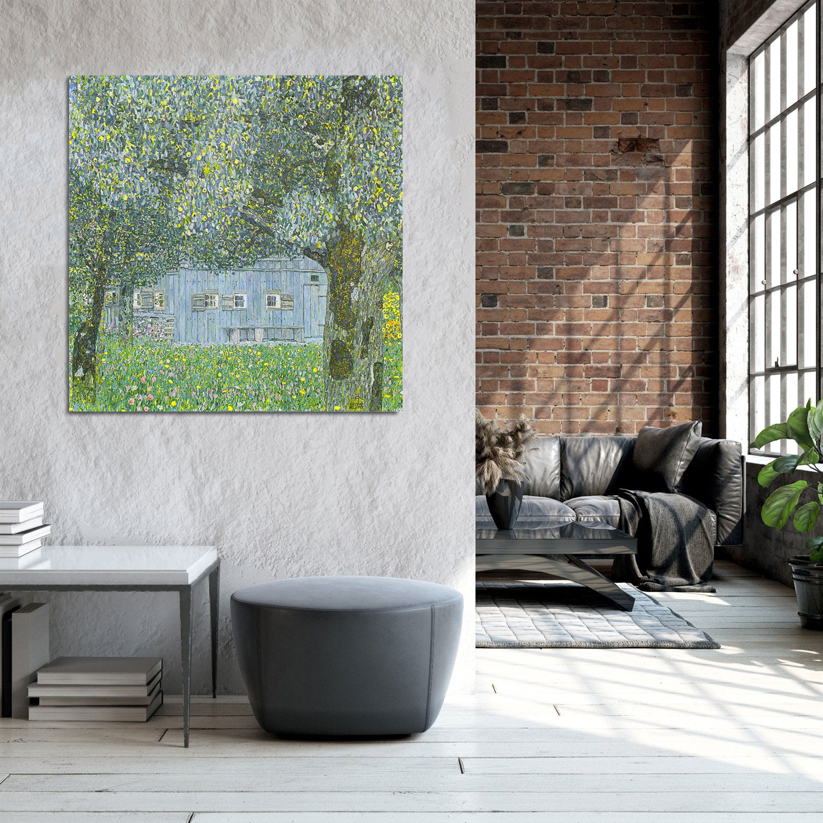 Canvas Wall Art, Classic Fine Art Stretched 1 Panel -Upper Austrian Farmhouse by Gustav Klimt