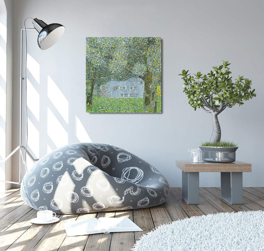 Canvas Wall Art, Classic Fine Art Stretched 1 Panel -Upper Austrian Farmhouse by Gustav Klimt