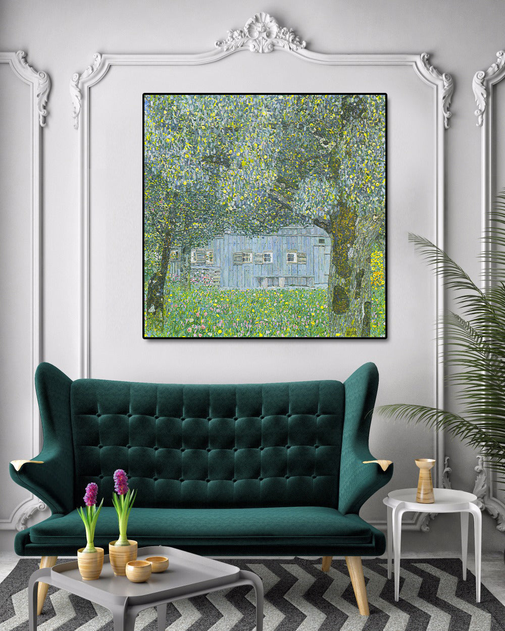 Canvas Wall Art, Classic Fine Art Stretched 1 Panel -Upper Austrian Farmhouse by Gustav Klimt