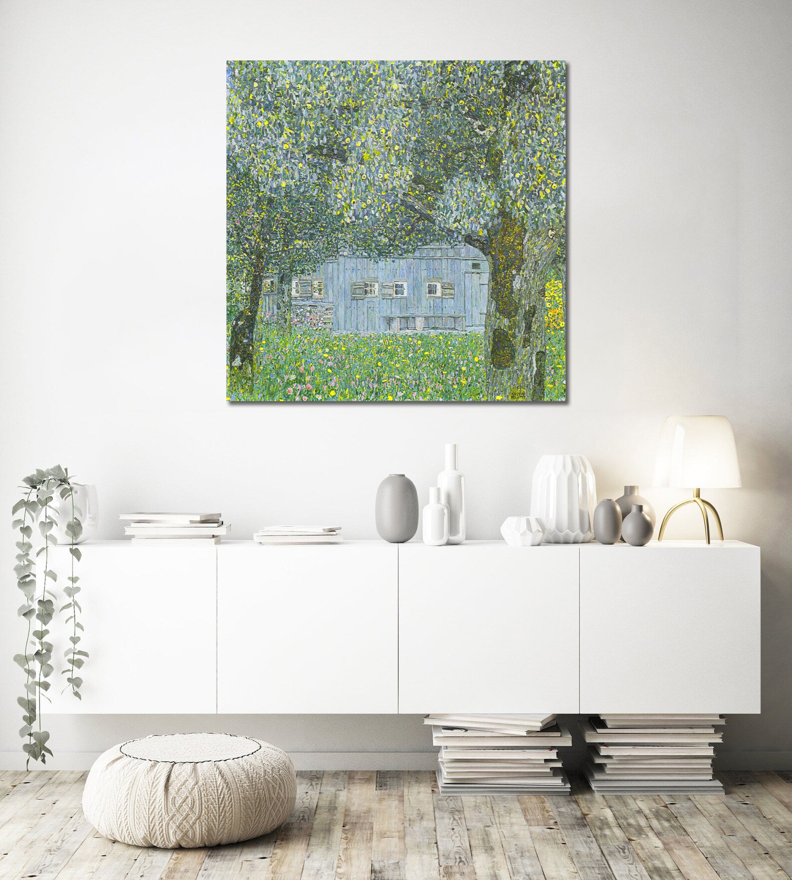 Canvas Wall Art, Classic Fine Art Stretched 1 Panel -Upper Austrian Farmhouse by Gustav Klimt