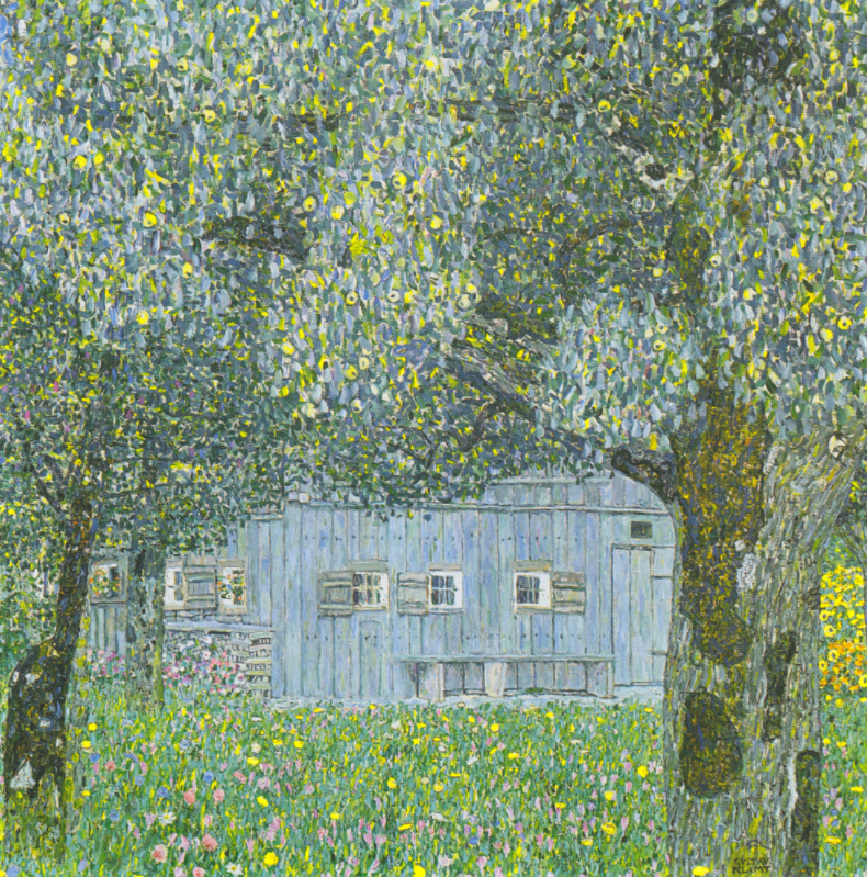 Canvas Wall Art, Classic Fine Art Stretched 1 Panel -Upper Austrian Farmhouse by Gustav Klimt