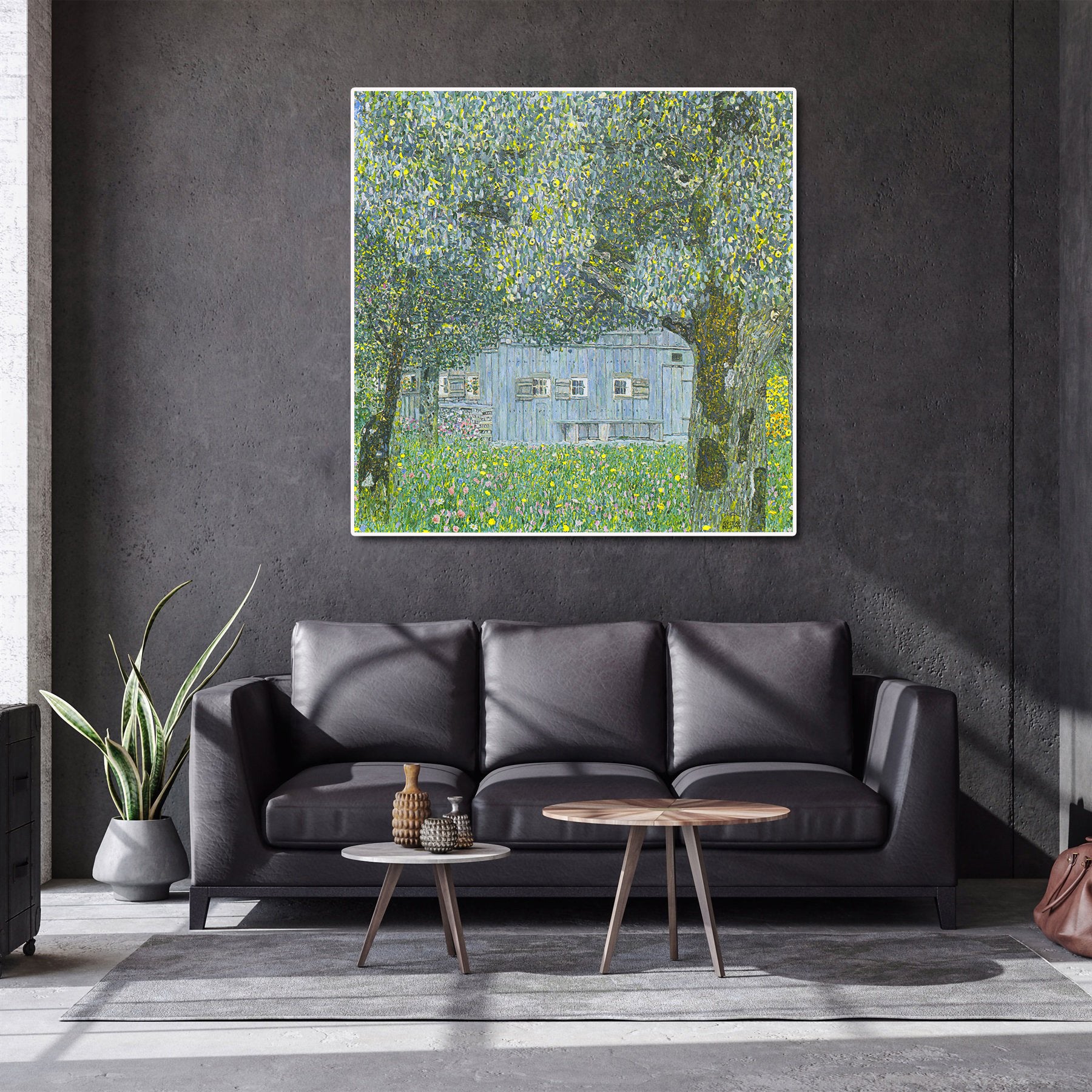 Canvas Wall Art, Classic Fine Art Stretched 1 Panel -Upper Austrian Farmhouse by Gustav Klimt