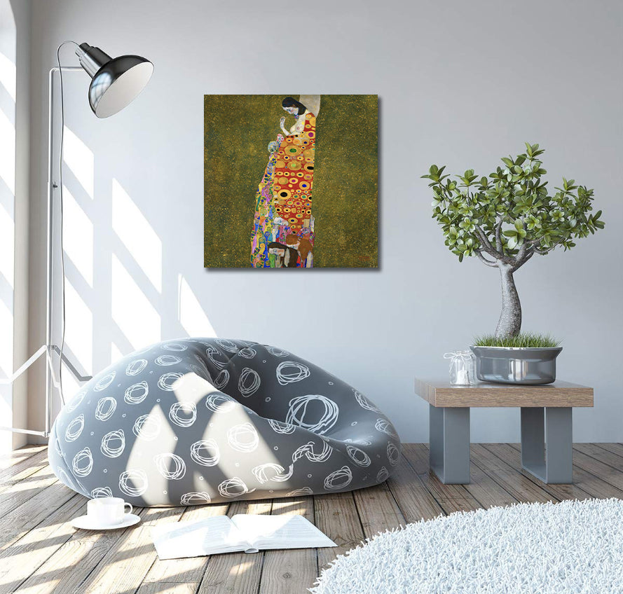 Canvas Wall Art, Classic Fine Art Stretched 1 Panel - Hope II by Gustav Klimt