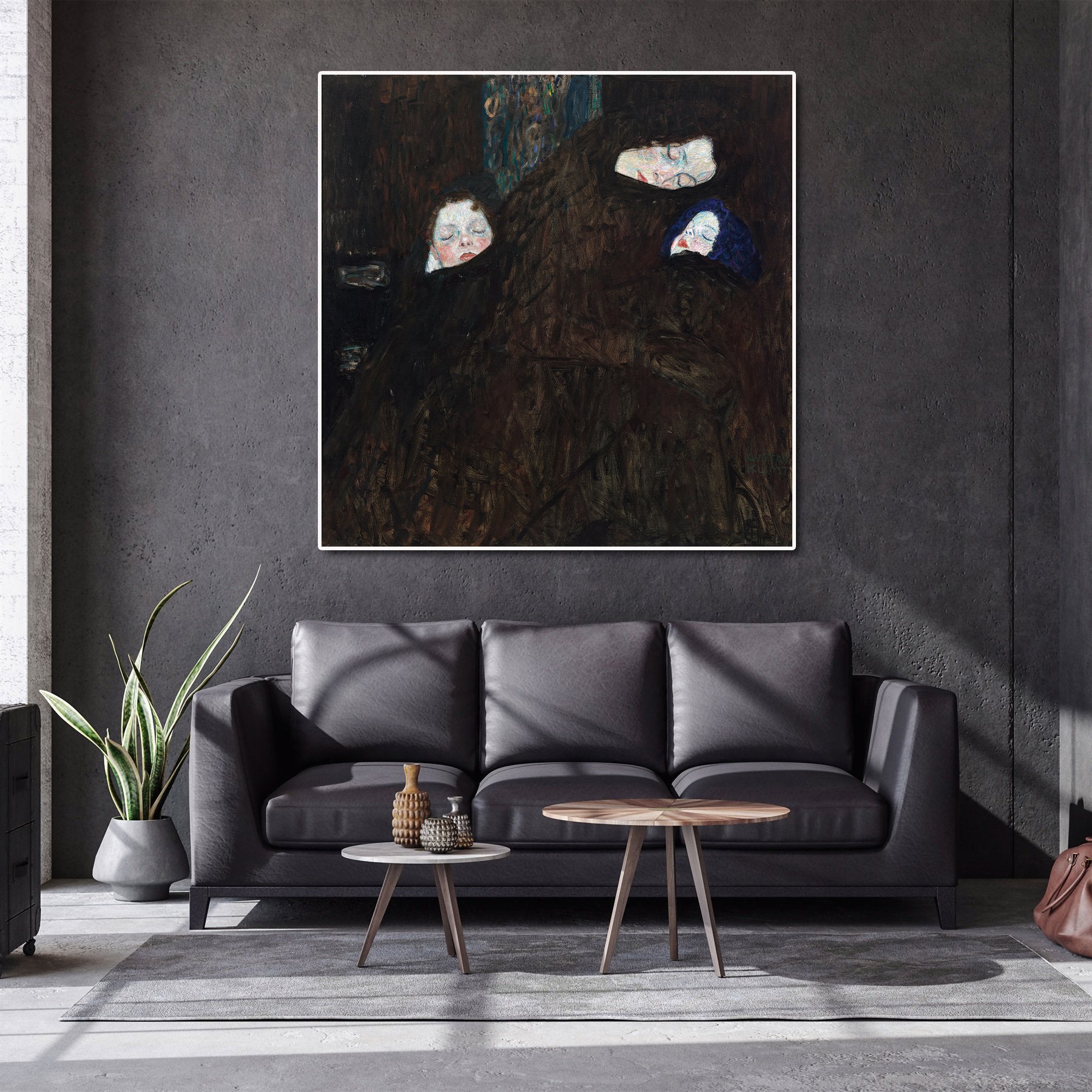 Canvas Wall Art, Classic Fine Art Stretched 1 Panel - Mother with Two Children (Family) by Gustav Klimt