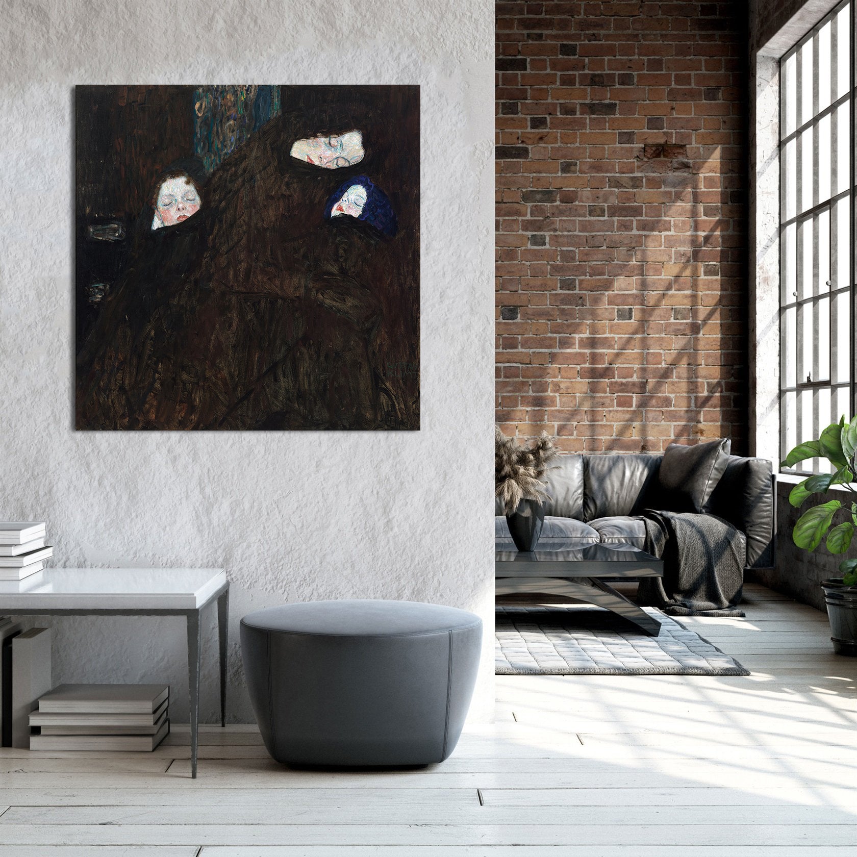 Canvas Wall Art, Classic Fine Art Stretched 1 Panel - Mother with Two Children (Family) by Gustav Klimt