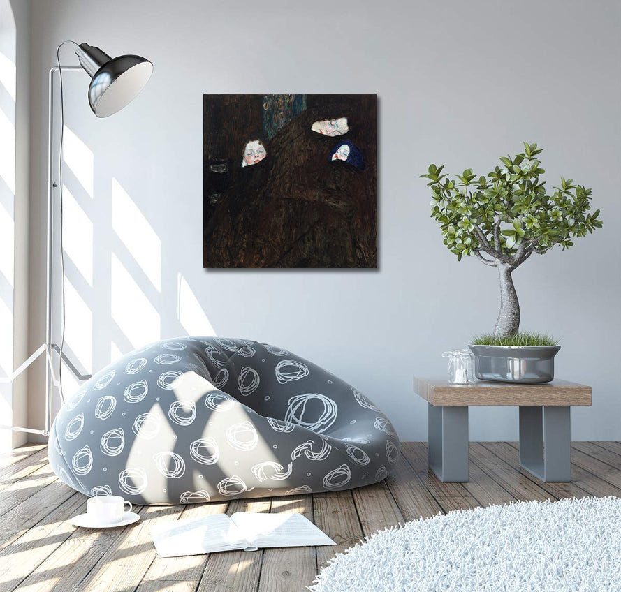 Canvas Wall Art, Classic Fine Art Stretched 1 Panel - Mother with Two Children (Family) by Gustav Klimt