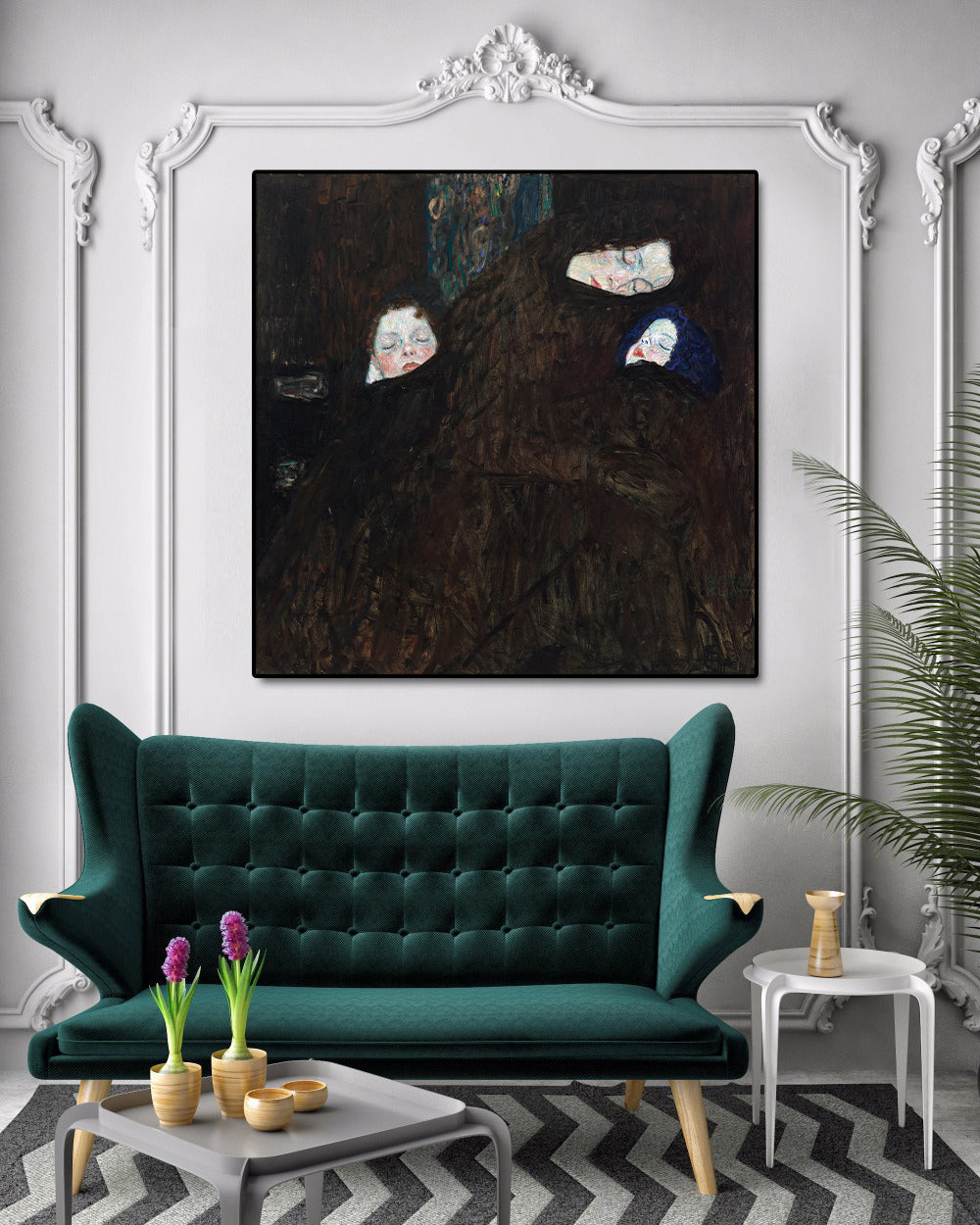 Canvas Wall Art, Classic Fine Art Stretched 1 Panel - Mother with Two Children (Family) by Gustav Klimt