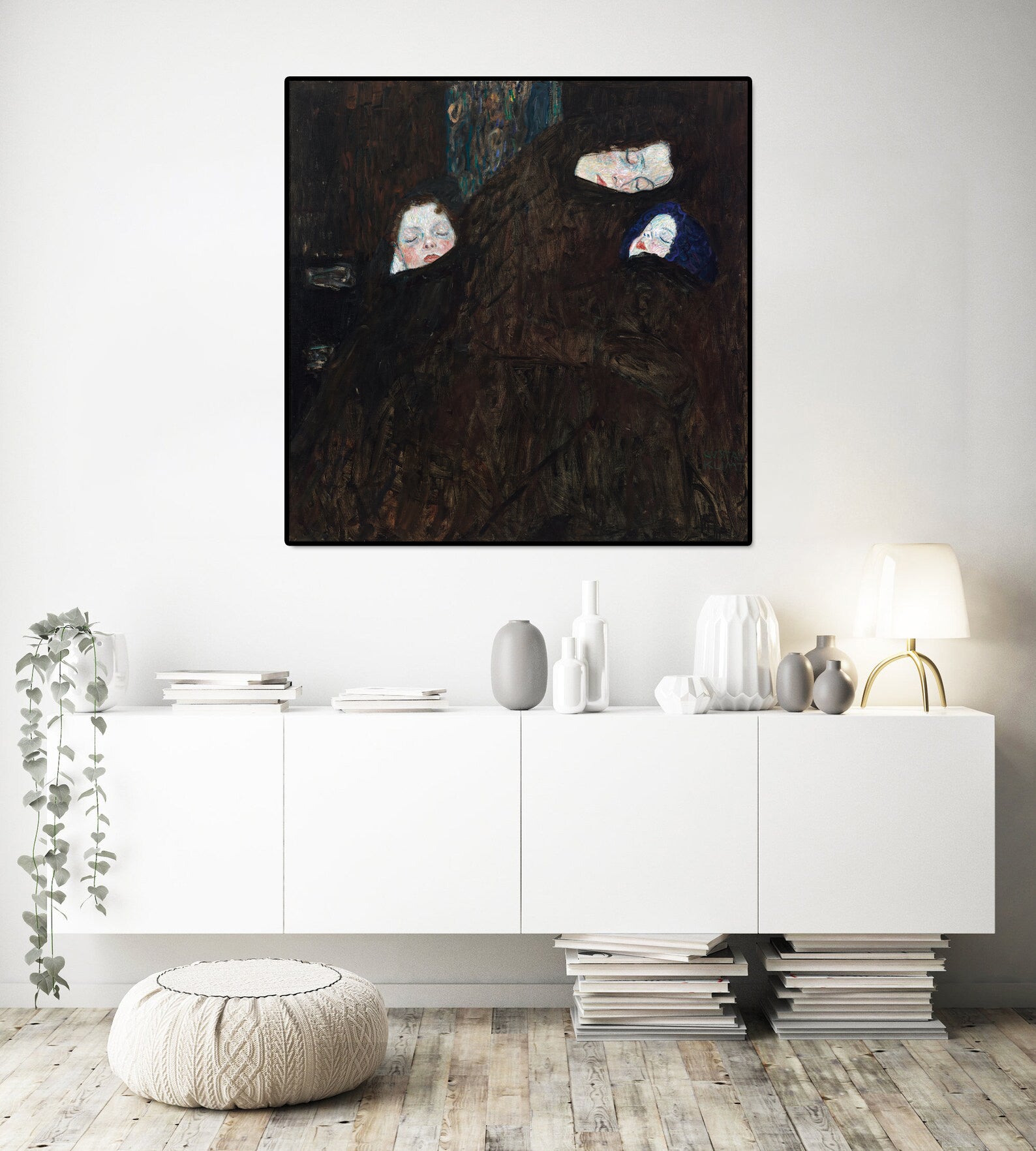 Canvas Wall Art, Classic Fine Art Stretched 1 Panel - Mother with Two Children (Family) by Gustav Klimt