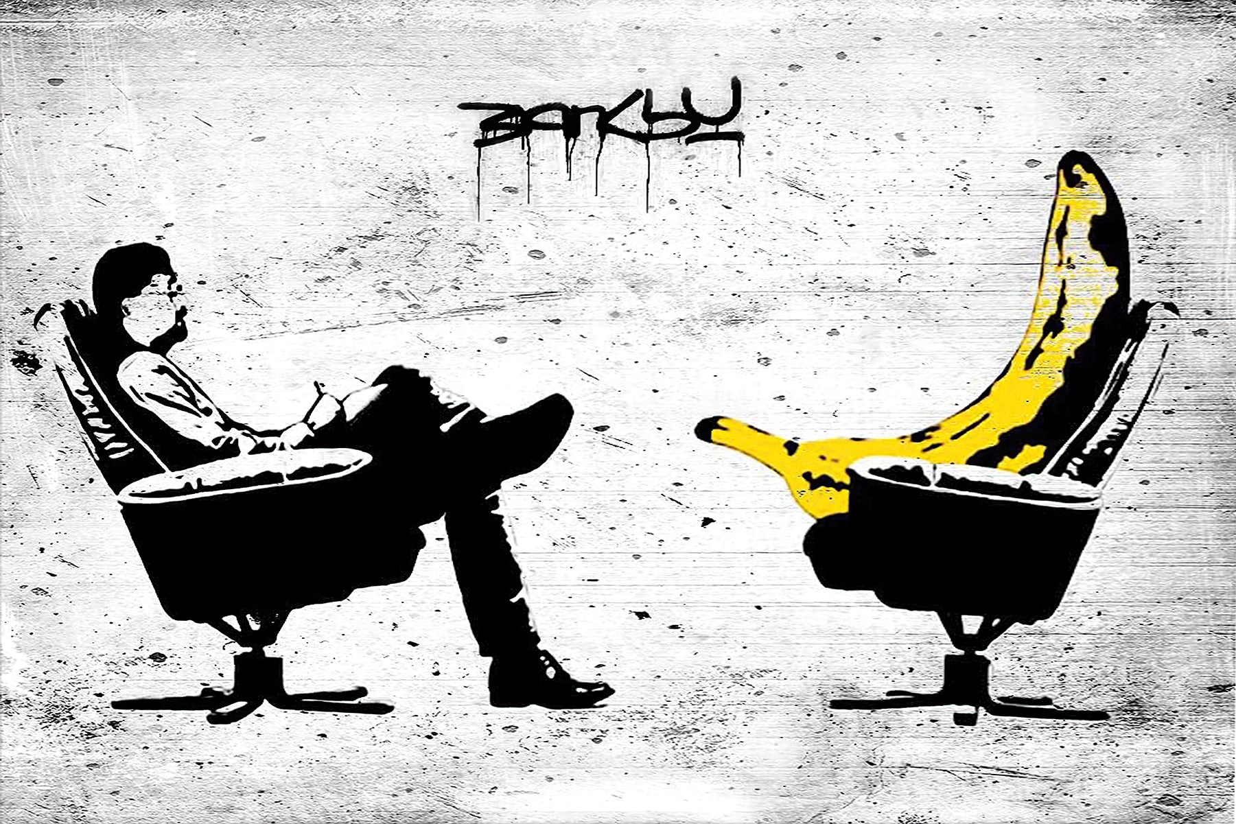 Banksy | Urban Graffiti Canvas Wall Art Print Poster | Home Decor | Stretched 1 Panel - Banana