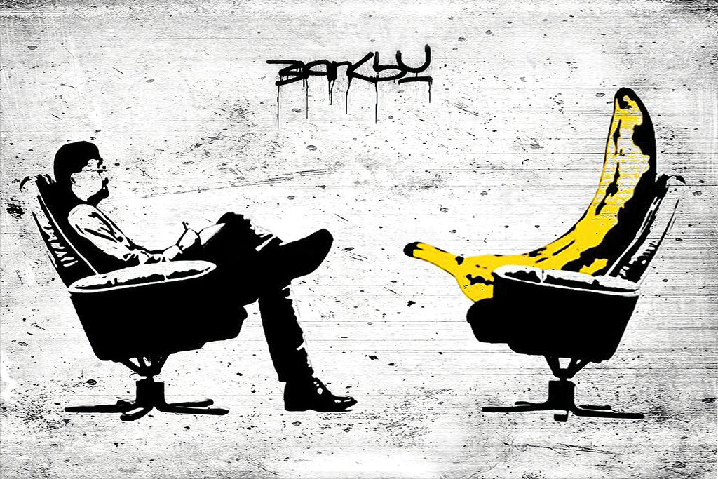 Banksy | Urban Graffiti Canvas Wall Art Print Poster | Home Decor | Stretched 1 Panel - Banana