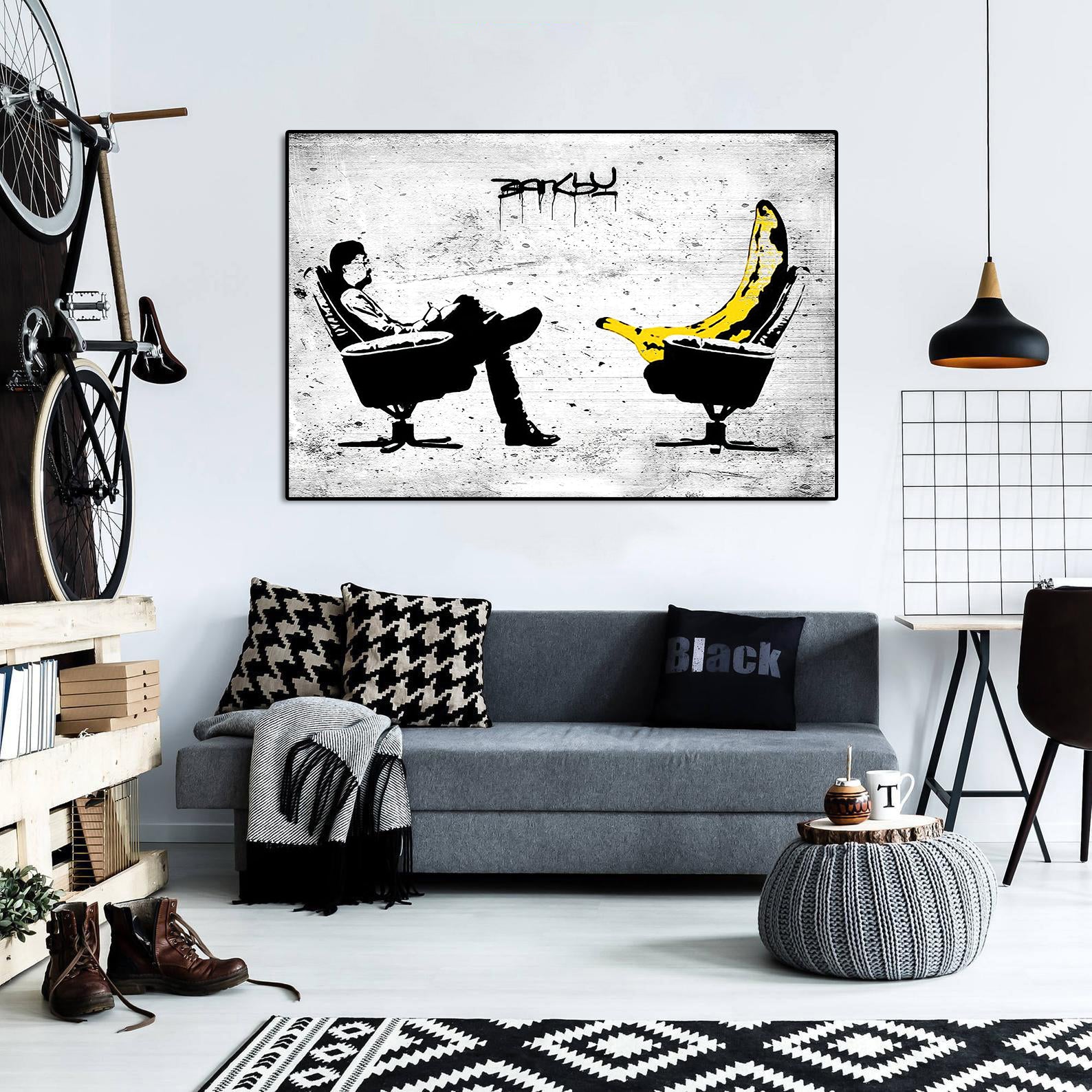 Banksy | Urban Graffiti Canvas Wall Art Print Poster | Home Decor | Stretched 1 Panel - Banana