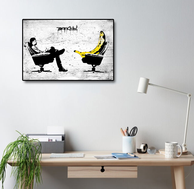 Banksy | Urban Graffiti Canvas Wall Art Print Poster | Home Decor | Stretched 1 Panel - Banana