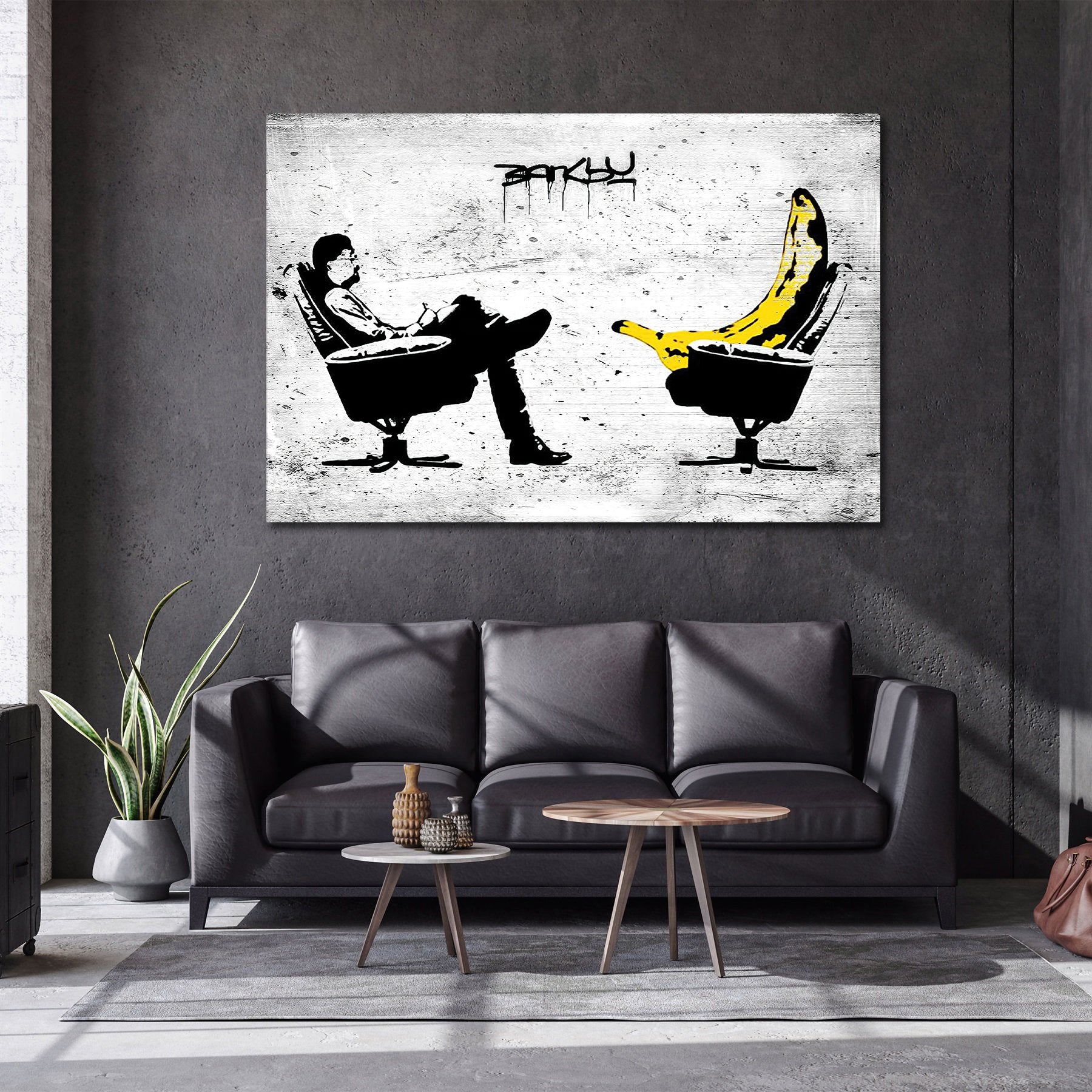 Banksy | Urban Graffiti Canvas Wall Art Print Poster | Home Decor | Stretched 1 Panel - Banana