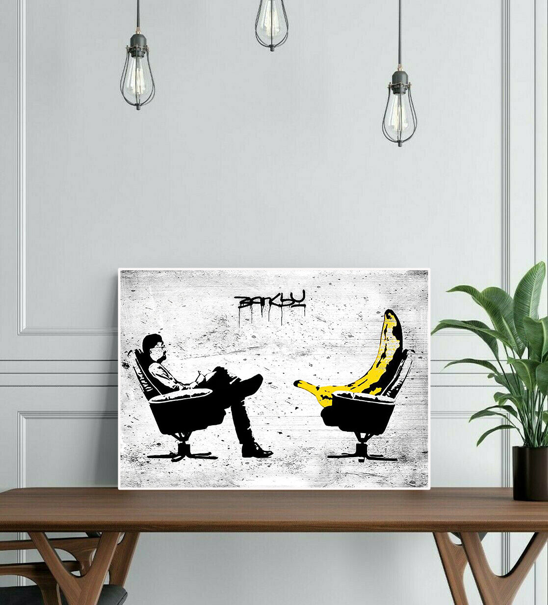 Banksy | Urban Graffiti Canvas Wall Art Print Poster | Home Decor | Stretched 1 Panel - Banana