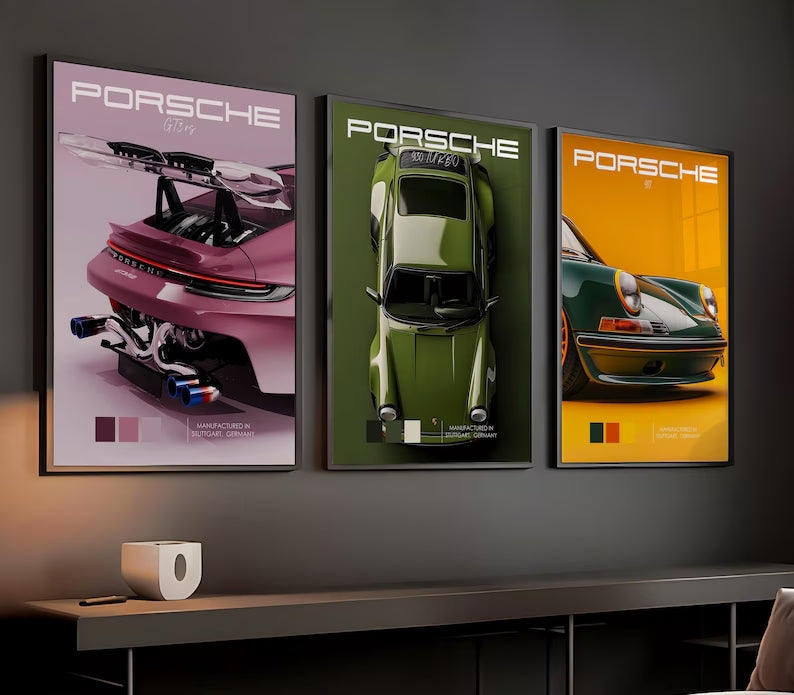 Classic Vehicles Canvas Wall Art Print Poster | Home Decor | Stretched 3 Panels - 911