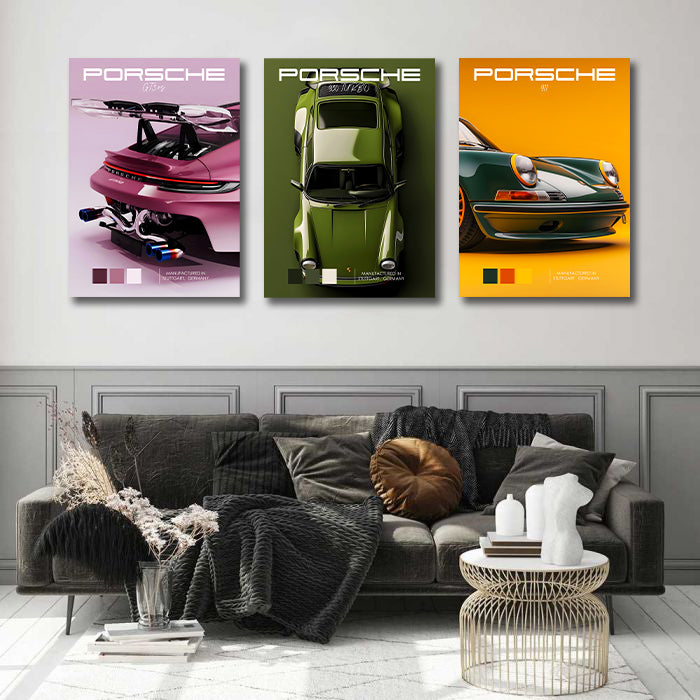 Classic Vehicles Canvas Wall Art Print Poster | Home Decor | Stretched 3 Panels - 911