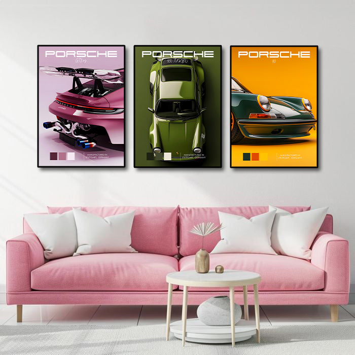 Classic Vehicles Canvas Wall Art Print Poster | Home Decor | Stretched 3 Panels - 911