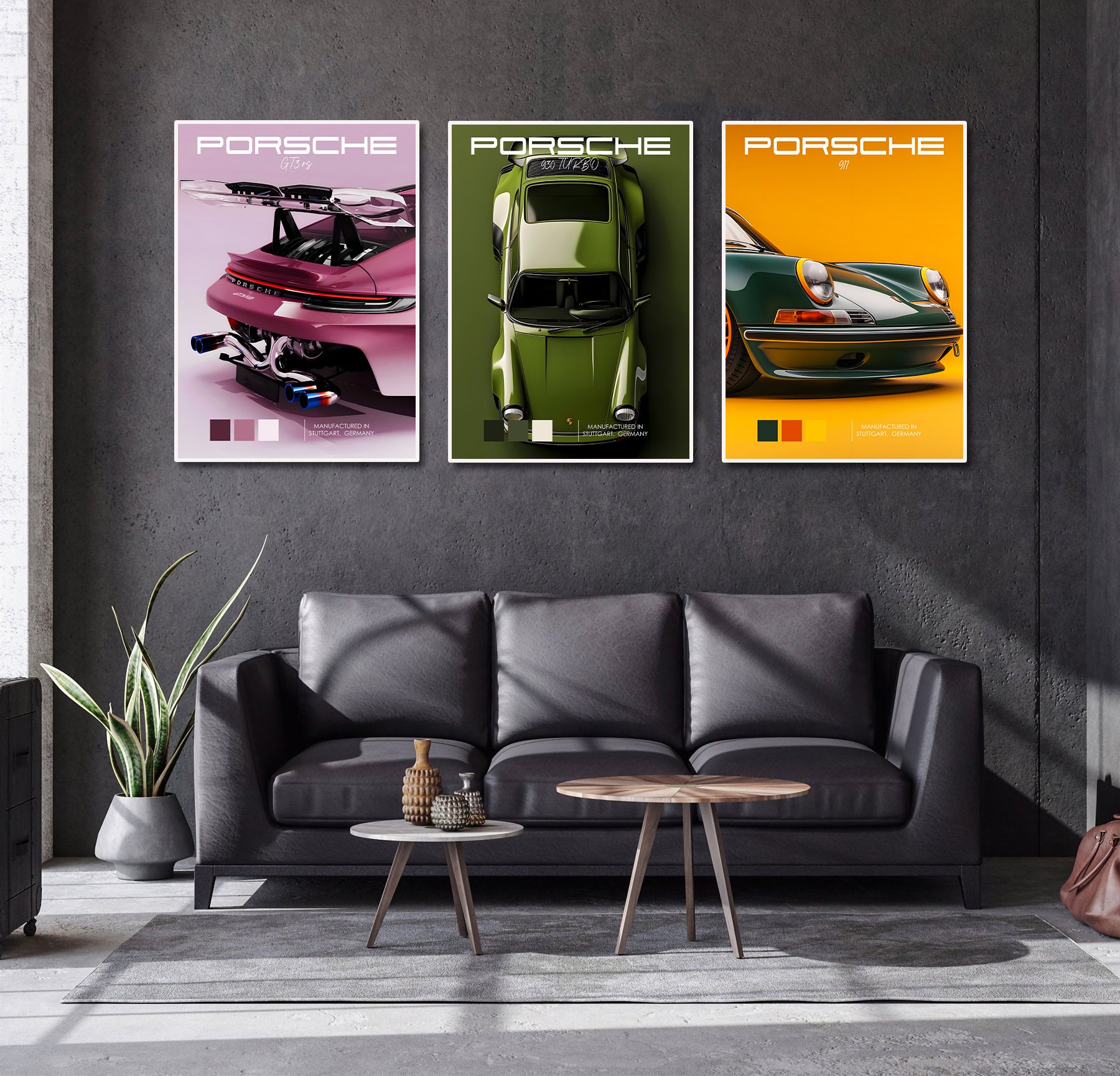 Classic Vehicles Canvas Wall Art Print Poster | Home Decor | Stretched 3 Panels - 911
