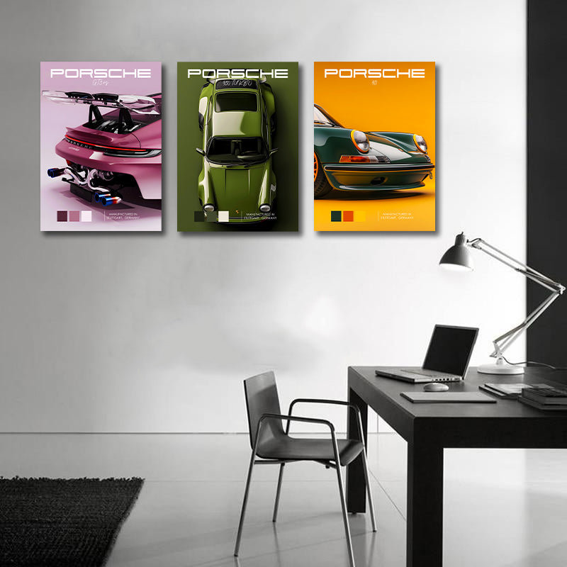 Classic Vehicles Canvas Wall Art Print Poster | Home Decor | Stretched 3 Panels - 911