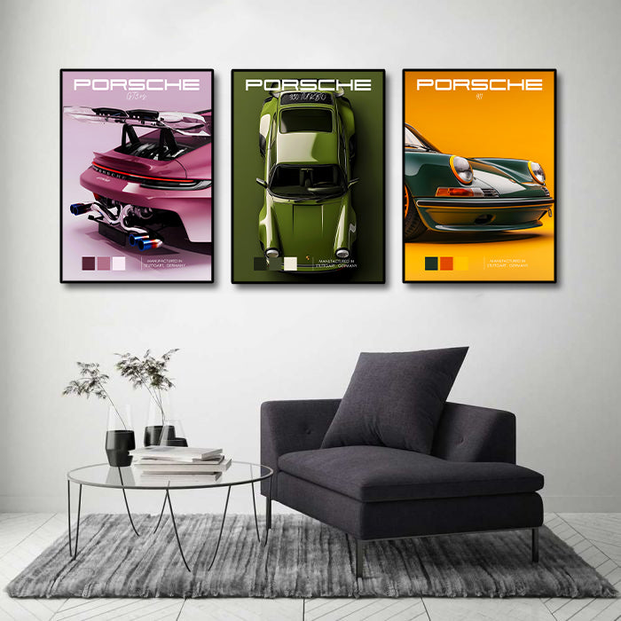 Classic Vehicles Canvas Wall Art Print Poster | Home Decor | Stretched 3 Panels - 911