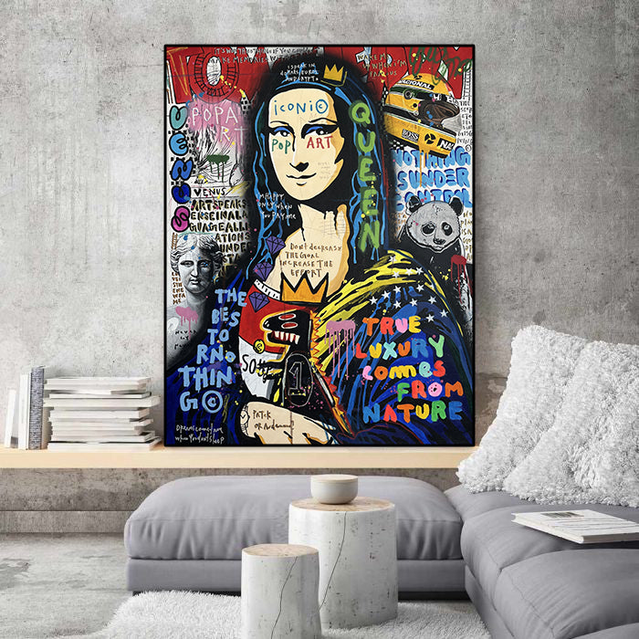 Modern Pop Art Canvas Wall Art Print Poster | Home Decor | Stretched 1 Panel - Mona Lisa