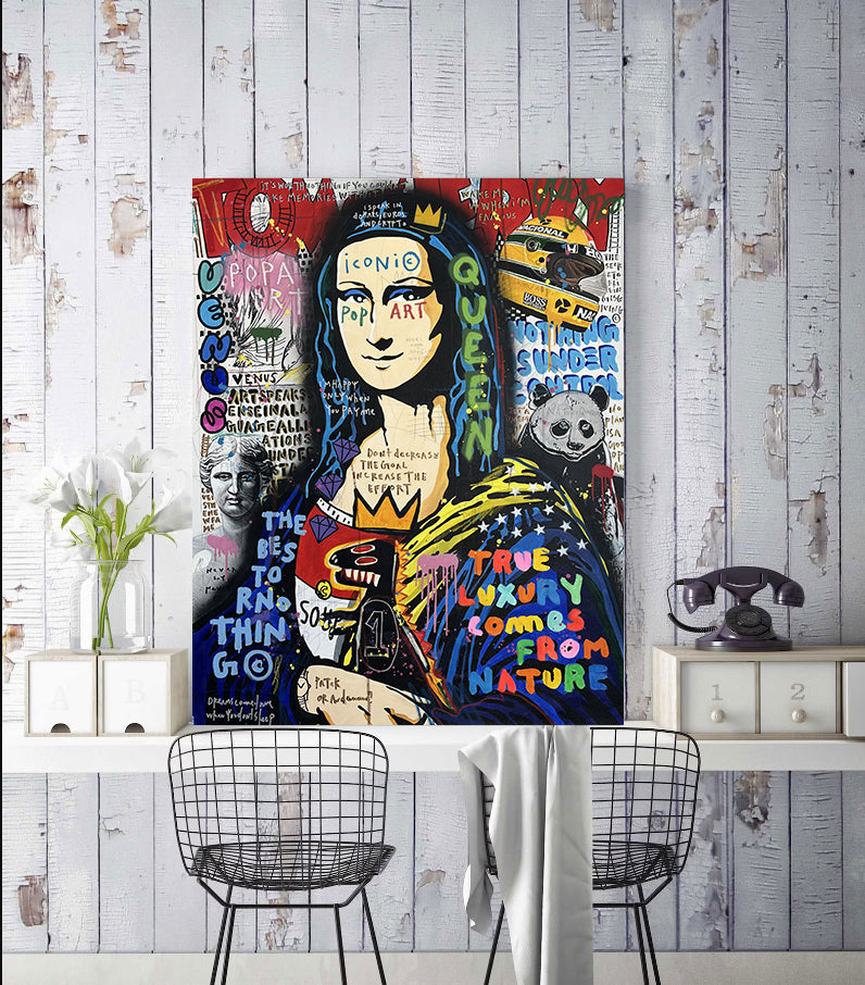 Modern Pop Art Canvas Wall Art Print Poster | Home Decor | Stretched 1 Panel - Mona Lisa