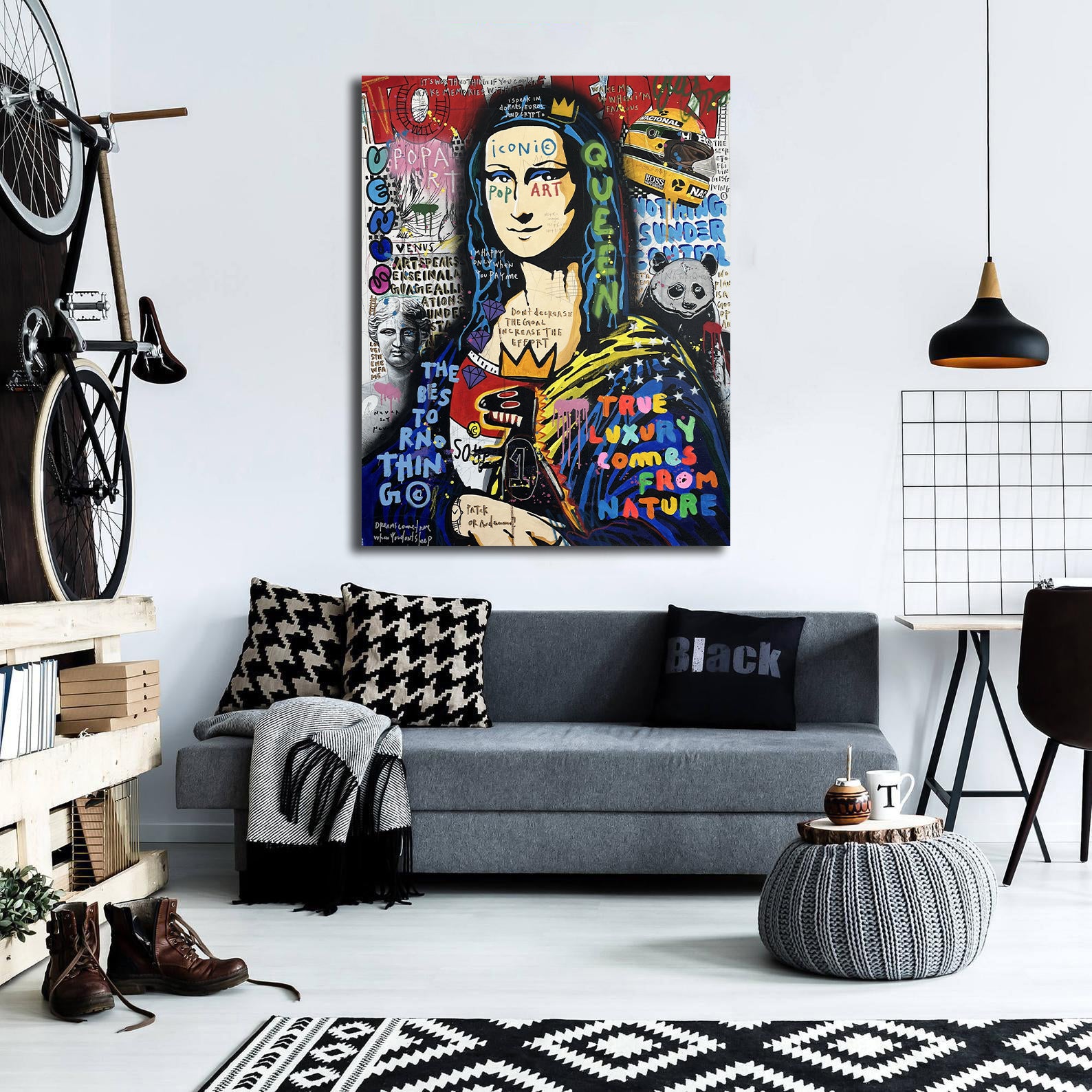 Modern Pop Art Canvas Wall Art Print Poster | Home Decor | Stretched 1 Panel - Mona Lisa