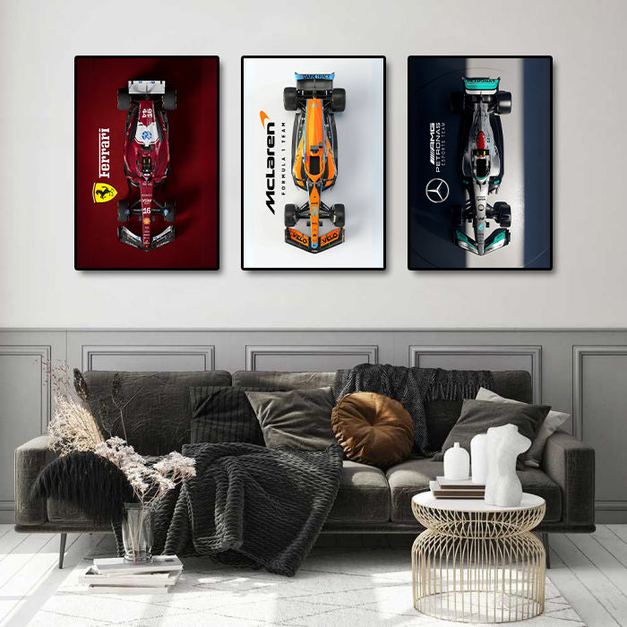 Classic Vehicles Canvas Wall Art Print Poster | Home Decor | Stretched 3 Panels - Formula One