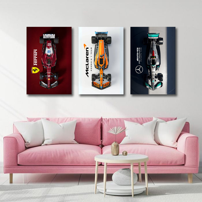 Classic Vehicles Canvas Wall Art Print Poster | Home Decor | Stretched 3 Panels - Formula One