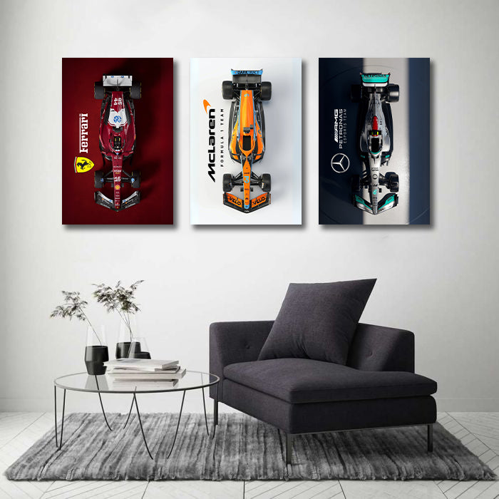 Classic Vehicles Canvas Wall Art Print Poster | Home Decor | Stretched 3 Panels - Formula One