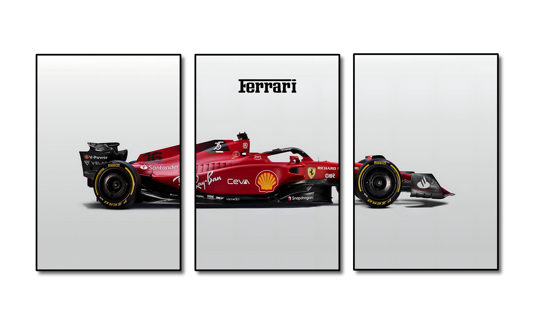 Classic Vehicles Canvas Wall Art Print Poster | Home Decor | Stretched 3 Panels - Ferrari F1