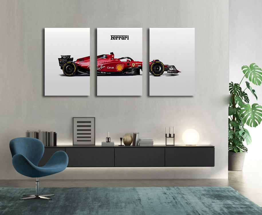 Classic Vehicles Canvas Wall Art Print Poster | Home Decor | Stretched 3 Panels - Ferrari F1