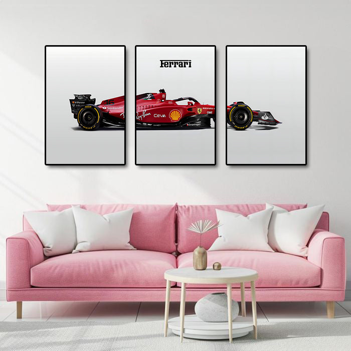 Classic Vehicles Canvas Wall Art Print Poster | Home Decor | Stretched 3 Panels - Ferrari F1