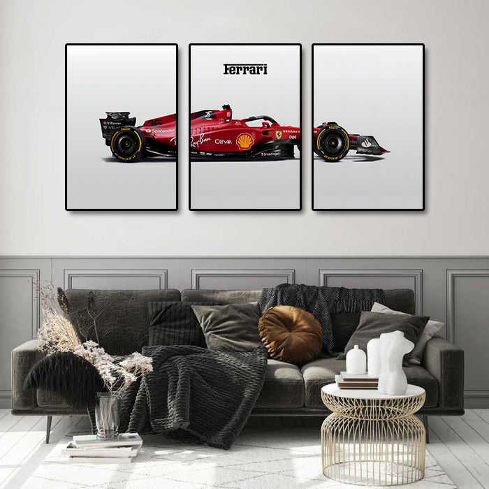 Classic Vehicles Canvas Wall Art Print Poster | Home Decor | Stretched 3 Panels - Ferrari F1