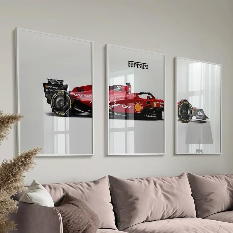 Classic Vehicles Canvas Wall Art Print Poster | Home Decor | Stretched 3 Panels - Ferrari F1