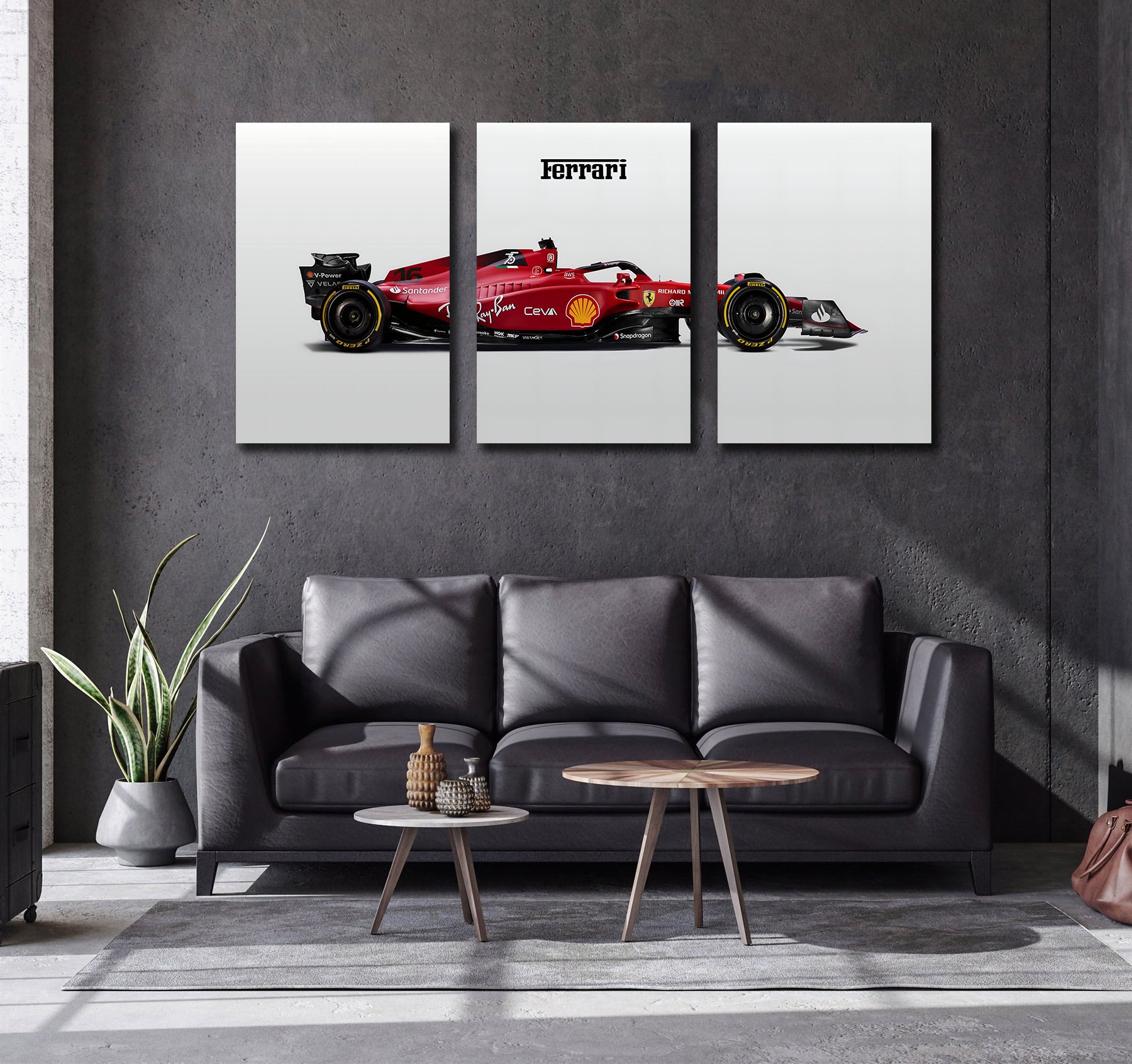 Classic Vehicles Canvas Wall Art Print Poster | Home Decor | Stretched 3 Panels - Ferrari F1