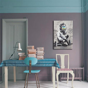 Pine Stretched  Framed 1 Panel - Banksy - Gas Mask Boy
